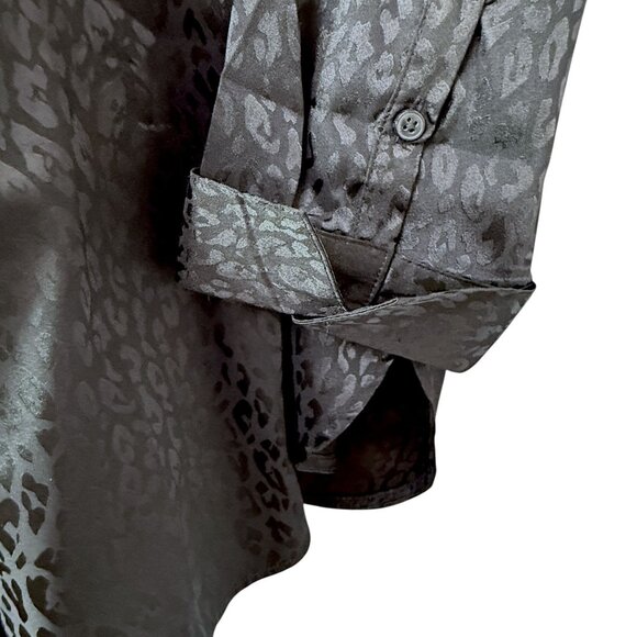 OLD NAVY Blouse Plus Size 2X Black Satin Leopard Long Sleeve Buttonup Shirt NWOT - Picture 8 of 11